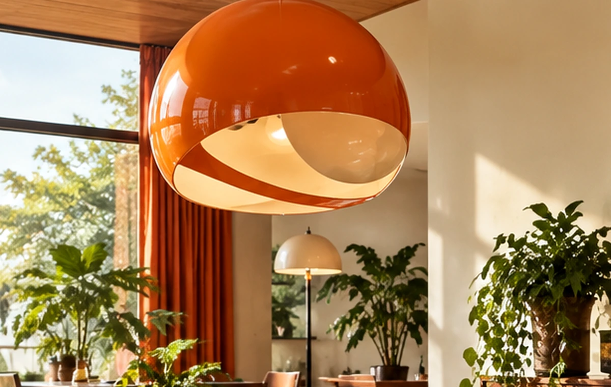 Orangefarbene Pilzleuchte mit skulpturaler Silhouette